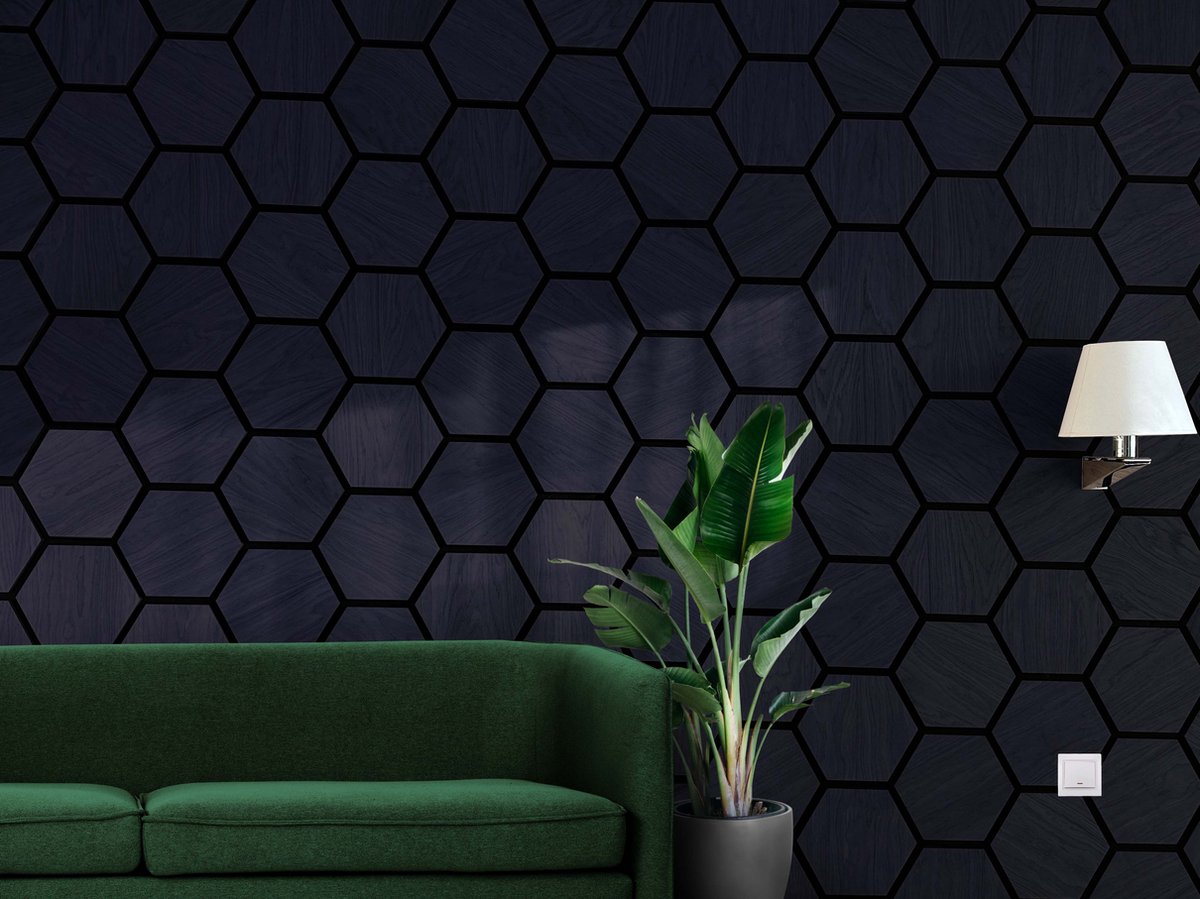 WallingtonNL Hexagon akoestisch houten wandbekleding Black / Antraciet