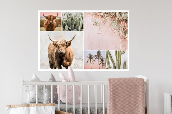 Muurstickers - Sticker Folie - Schotse hooglander - Collage - Vetplant - 90x60 cm - Plakfolie - Muurstickers Kinderkamer - Zelfklevend Behang - Zelfklevend behangpapier - Stickerfolie
