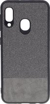 Shop4 - Samsung Galaxy A20e Hoesje - Zachte Back Case Denim en Leer Grijs