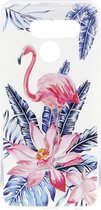 Shop4 - LG Q60 Hoesje - Zachte Back Case Flamingo en Bloemen Roze
