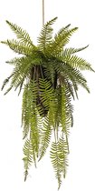 Kunst Kokodama met Varens | 100cm - Kunst hangplant - Namaak kokodama - Kunstplanten voor binnen - Kunst hangplant varens