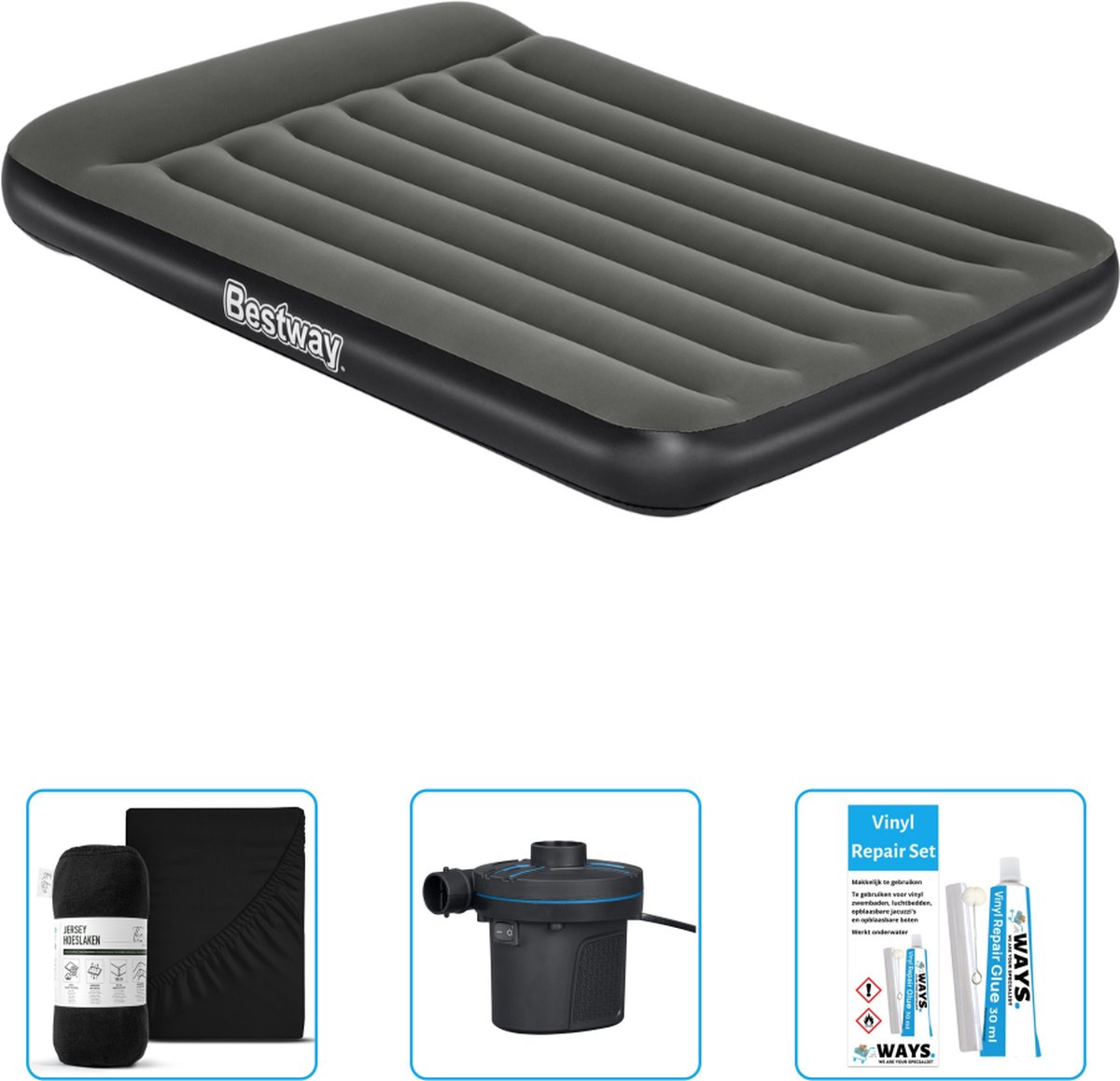 Bestway luchtbed - Twijfelaar - 137 x 191 x 30 cm - Groen - Inclusief Hoeslaken - Pomp en Reparatieset