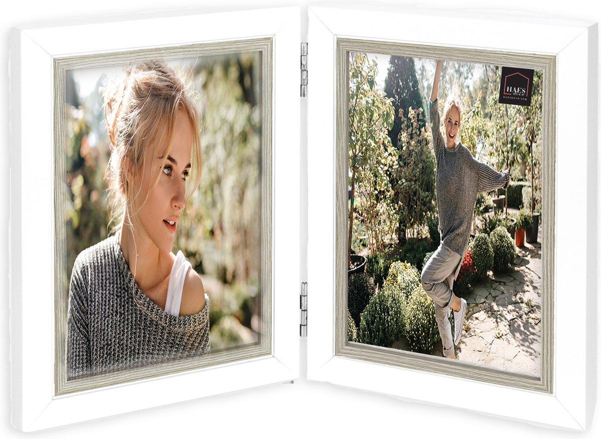 HAES deco Houten Fotolijst Duo Fevik in wit met grijs voor 2 foto's 10x15 - CD786HS Multicolor