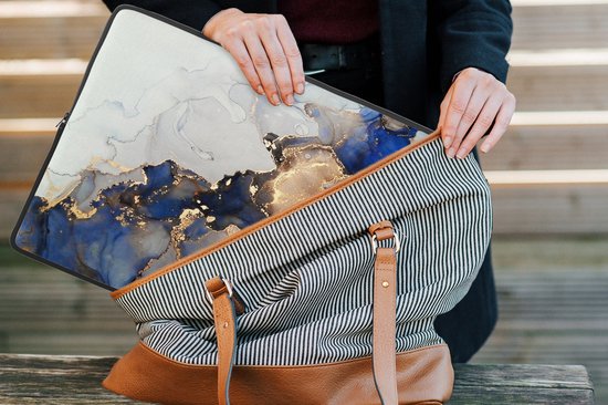 Housse pour ordinateur portable - Housse pour ordinateur portable - Blauw - Or - Imprimé marbré - Ordinateur portable - Natuursteen - Abstrait - 17 pouces