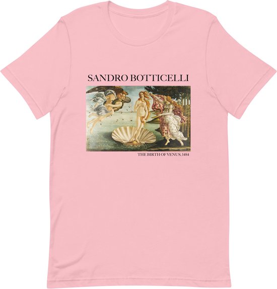 Sandro Botticelli 'De Geboorte van Venus' ("The Birth of Venus") Beroemd Schilderij T-Shirt | Unisex Klassiek Kunst T-shirt | Roze | M