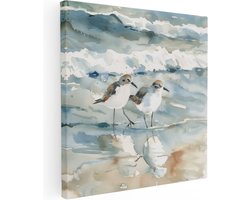 Artaza Canvas Schilderij Twee Strandlopers op het Strand - Dieren - 30x30 cm - Klein - Wanddecoratie Woonkamer - Schilderijen - Muurdecoratie