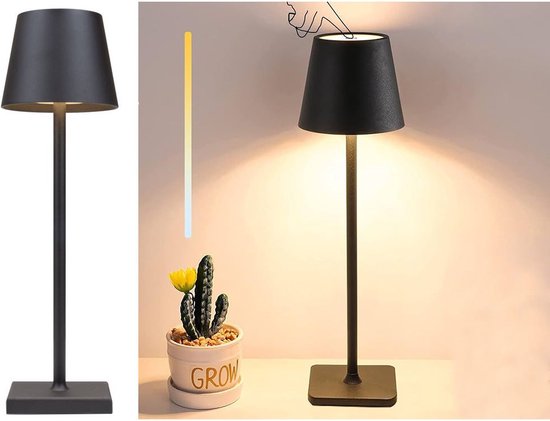 Lampe de Table Esem Rechargeable - Sans fil et dimmable - Lampe LED - Lampe de nuit Chambre - Salon - Zwart