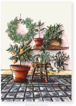 Plantenwand op wenskaart 10x15cm, illustratie van aquarel en fineliner