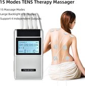 TENS-Therapie Massageapparaat – 15 Modi, 4 Uitgangen – Elektrische EMS Spierstimulator, Pijnverlichting