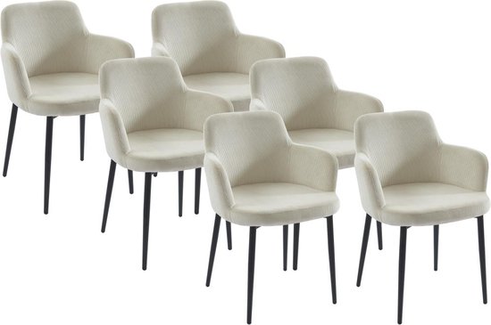 PASCAL MORABITO Set van 6 stoelen van ribfluweel en metaal - Crèmewit - CELOLA - van Pascal Morabito L 80 cm x H 82 cm x D 59 cm