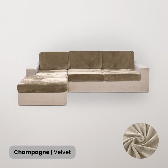 Foto: Bankhoesdiscounter velvet l vorm zitkussen hoes bankhoes stretch kussenhoezen bankbeschermer voor hoekbank zetelhoes zetelbeschermer sofa cover champagne