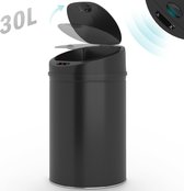 Jago Prullenbak met Sensor - Afvalbak - Vuilnisbak - RVS - LED-Display - 30 Liter - Zwart