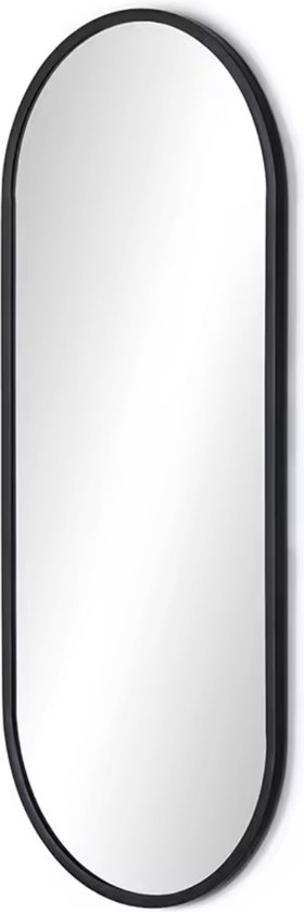 Luxaliving Passpiegel - Ovaal - Zwart - Metaal- Veiligheidsglas - Naadloos - Passpiegel 90x45cm - Wandspiegel met haken - Slaapkamerspiegel - Hangspiegel - Verticaal - Horizontaal