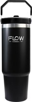 Flow Goods Flip Straw Tumbler – Zwart – Tasse Thermos avec Poignée – Gourde avec Paille – 0,89 Litre – Tasse à Café – Tasse Thermos – Tasse de Voyage – Café à Go