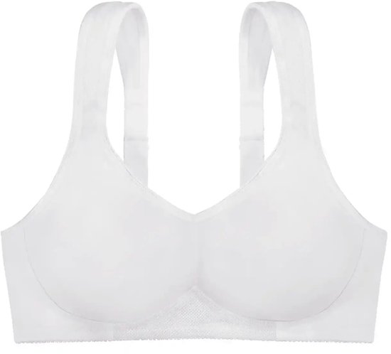 Witte Dorina sport-bh met voorgevormde cups, V-hals en verstelbare bandjes.