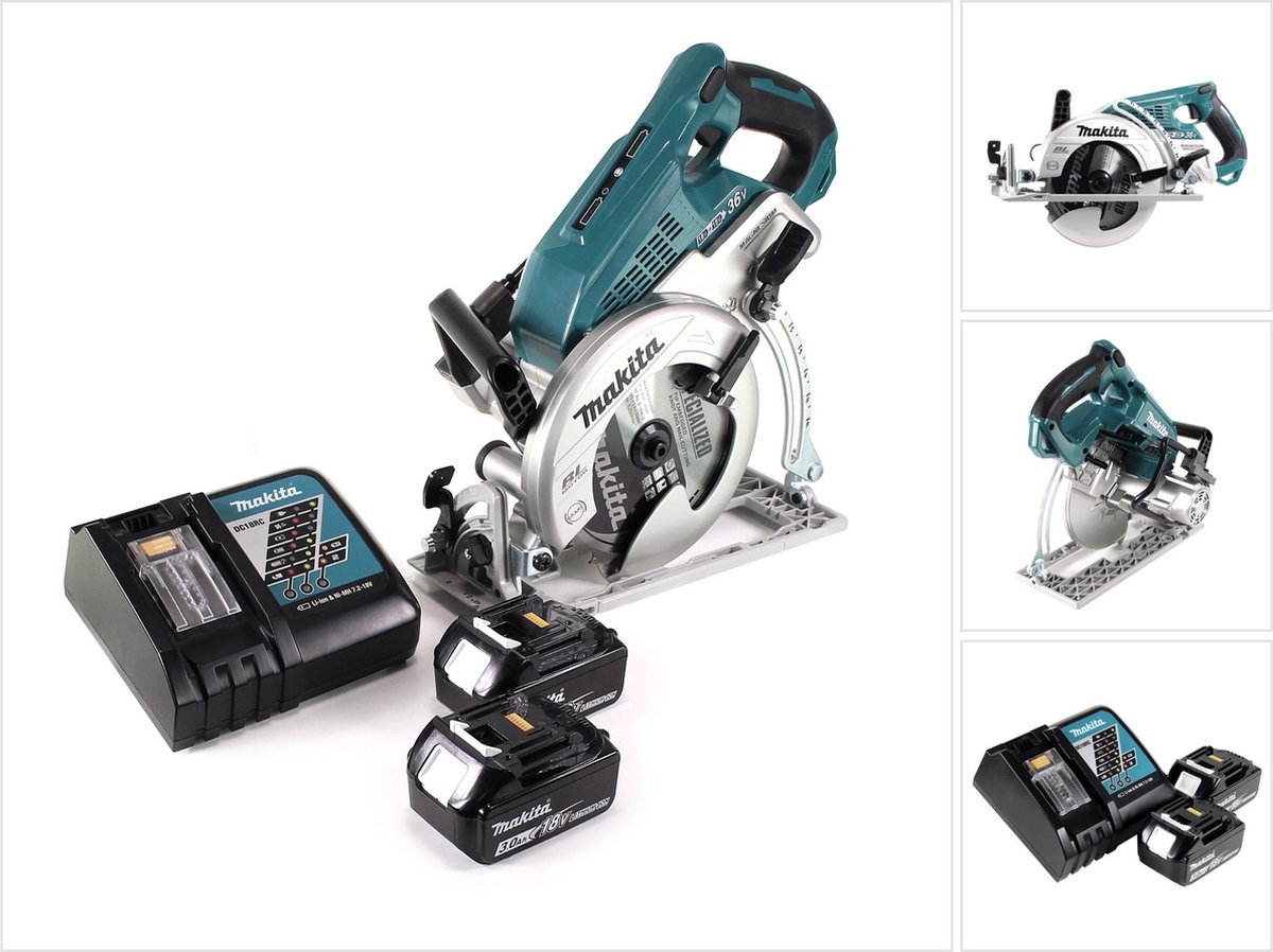 Makita DRS 780 RF accucirkelzaag 36V ( 2x18V ) 185 mm borstelloos + 2x accu 3.0Ah + lader