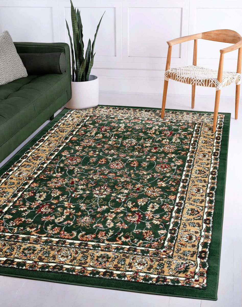 Flycarpets Klassiek Groen / Beige Vloerkleed Skazar - Oosters motief - Perzisch Tapijt Laagpolig - Woonkamer - 200x290 cm