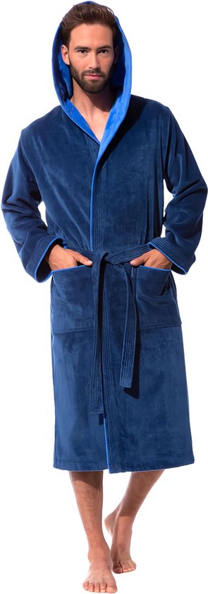 Peignoir homme a capuche 100 coton eponge velours long bol