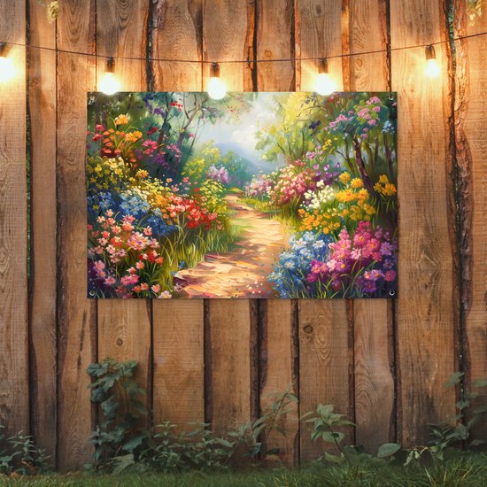 Affiche de jardin 120x80 cm - Décoration de jardin Nature - Paysage - Fleurs - Coloré - Affiche pour le jardin - Décoration extérieure - Peinture de jardin de clôture - Décoration murale en tissu de jardin - Décoration murale en tissu de balcon