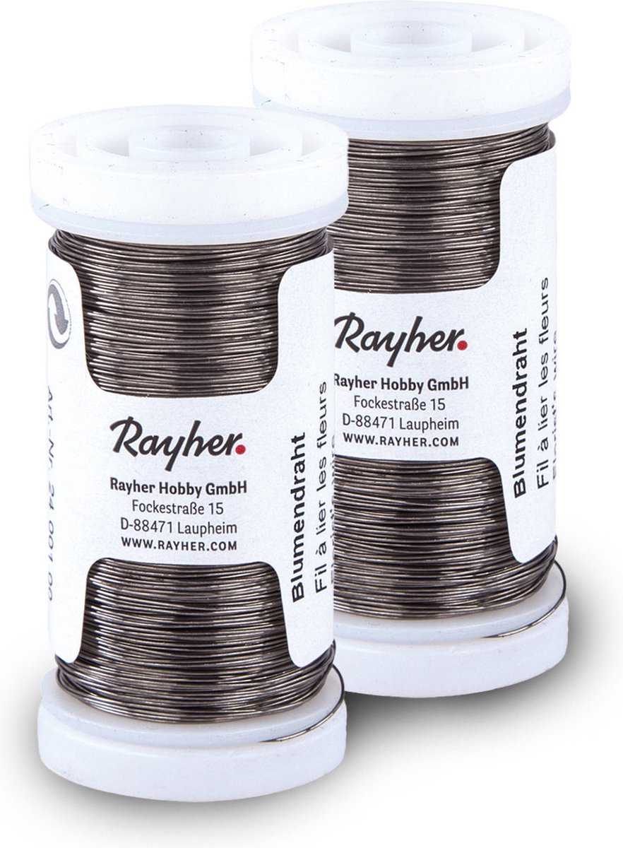 Rayher Bloemendraad of ijzerdraad - 2x - zwart - 0.35 mm dik - 100 meter snoer - metaaldraad - bindmaterialen