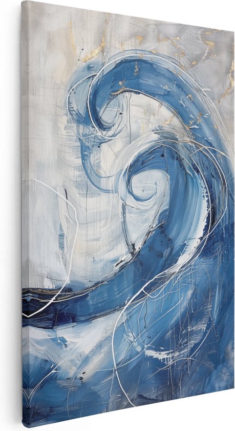 Artaza Canvas Schilderij Abstract Kunstwerk van een Blauwe Golf - 20x30 - Klein - Foto Op Canvas - Canvas Print