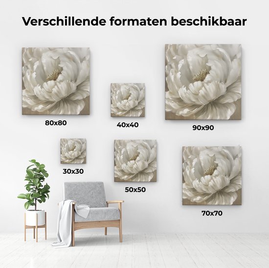 Artaza Peinture sur toile Bloem Witte sur fond beige - 40 x 40 - Klein - Photo sur toile - Impression sur toile