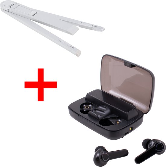 MOBII-X - Tablet bundel met Bluetooth 5.1 earbuds (met oplaadcase) en aluminium tablet standaard