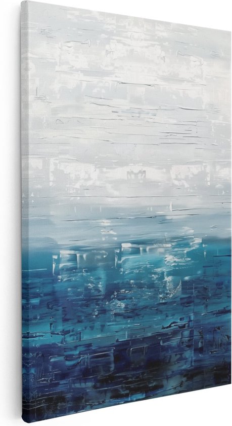 Artaza Canvas Schilderij Abstract Kunstwerk van een Blauwe en Witte Oceaan - 60x90 - Muurdecoratie - Foto Op Canvas - Canvas Print
