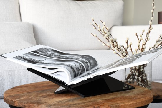 Boekenstandaard asymmetriche zwart plexiglas -voor koffietafel - clear boek kruis standaard - Bookstand - boekenstandaard - Boekensteun - Boekenhouder - Boek houder - Perfect Cadeau