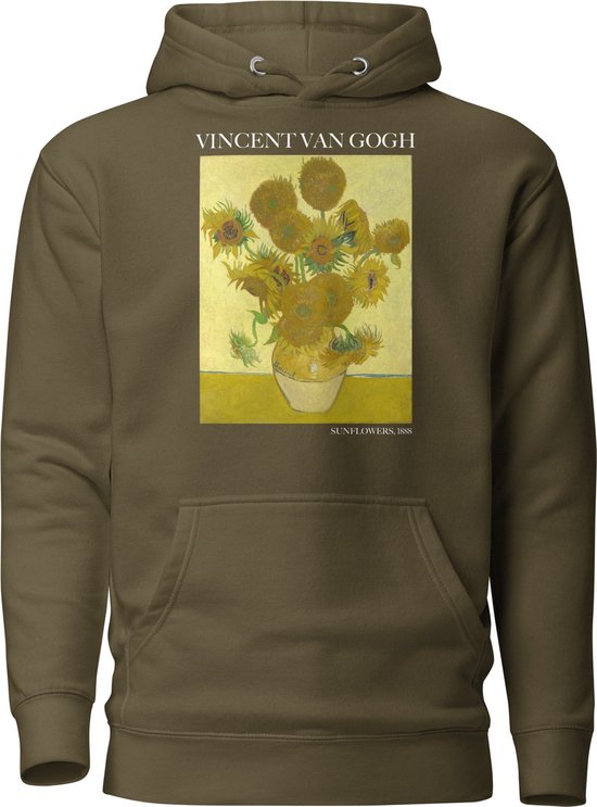 Vincent van Gogh 'Zonnebloemen' ("Sunflowers") Beroemd Schilderij Hoodie | Unisex Premium Kunst Hoodie | Military Green | XXL