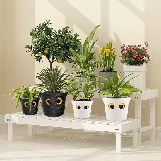 T4U bloempot binnen 15 cm zelfbewaterende bloempot met waterniveau-indicator wit, kunststof bloempot set van 4 met waterreservoir, decoratieve bloempot voor huis en balkon