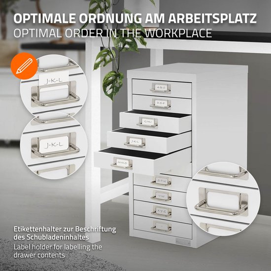 Archiefkast met 15 laden 28x38x87 cm wit metaal ML design - ML