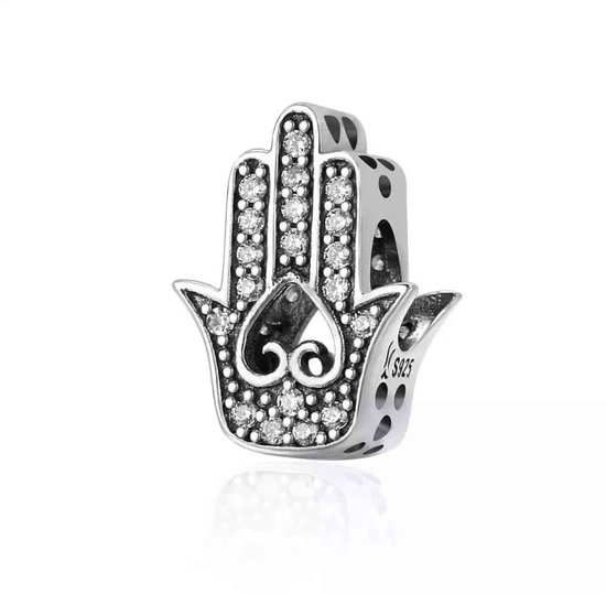 Foto: Geloof en geluk zilveren bedels bedel hand van fatima hamsa hand 925 sterling zilver geschikt voor alle merken 925 zilver certificaat tip moederdag