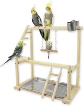 Natuurlijke vogelbaars standaard met speeltuinladder en schommel - 145 x 9" x 16" - Voor valkparkiet, Conure, papegaai en meer