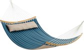 Hangmat voor 2 personen gewatteerd met gebogen spreidstangen van bamboe - Oxford stof - 200 x 140 cm - tot 225 kg draagvermogen - blauw en beige