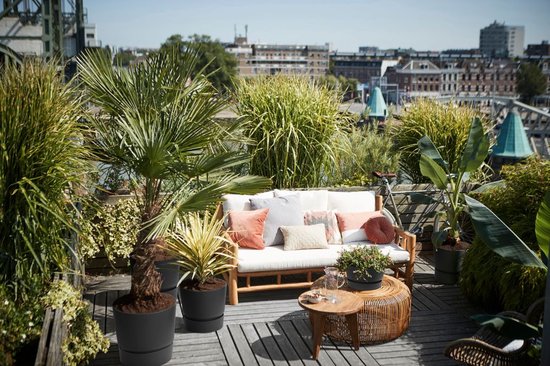 Elho Greenville Rond 30 - Grote Bloempot voor Buiten met Waterreservoir - 100% Gerecycled Plastic - Ø 29.5 x H 27.8 cm - Living black