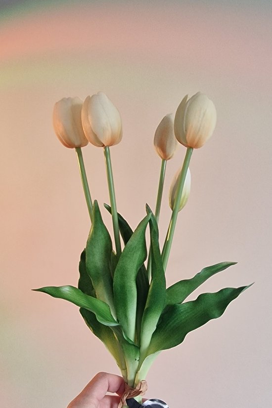 Real Touch Tulips - Old White - Autumn White - Real Touch Tulpen - Oud Wit - Tulpen - Kunstbloemen - Kunst Tulpen - Kunst Boeket - Tulp - 40 CM - Bos Bloemen - Latex Bloem - Bruiloft