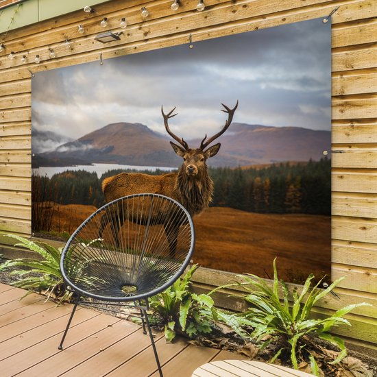 Décoration murale Cerf - Berg - Water - Paysage - Animaux - Arbres - 180x120 cm - Poster jardin - Toile jardin - Poster extérieur