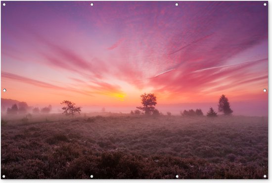 Foto: Muurdecoratie paarse tinten in nederlands landschap 180x120 cm tuinposter tuindoek buitenposter