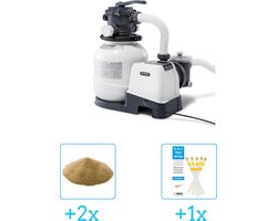 Pompe de filtre à sable Intex 26646GS - SX2100 - 6000 litres par heure avec filtre à sable de Rembourrage Interline 0,4/0,8 mm - Accessoires de piscine - 25 kg (2 pièces) et bandelettes de test WAYS (1 pièce)