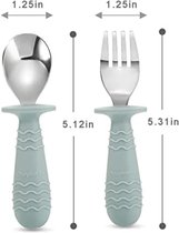 6-delig babybestek van siliconen en roestvrij staal, lepels en vorken voor baby's en peuters, BPA-vrij, met anti-verstikkingsdesign van siliconen