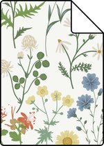 Proefstaal ESTAhome behang veldbloemen multicolor op wit - 139390 - 26,5 x 21 cm