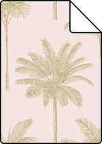 Proefstaal ESTAhome behangpapier palmbomen zacht roze en goud - 139164 - 26,5 x 21 cm