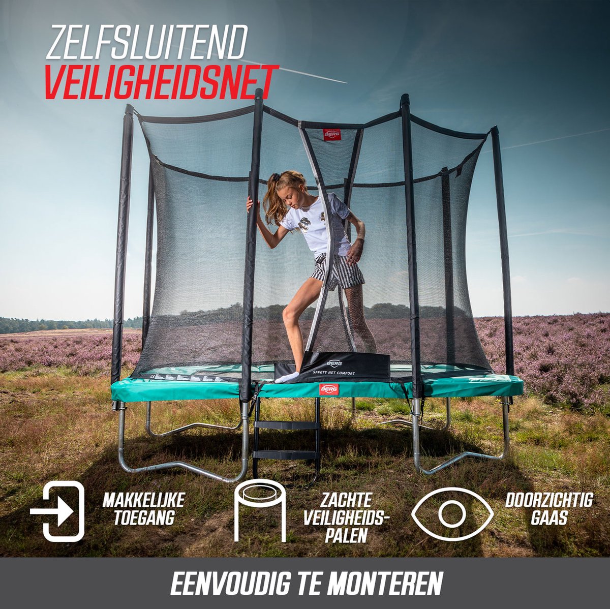 BERG SPORTS Favorit InGround 380 Trampoline - AirFlow Springdoek - Zwart — afbeelding 10