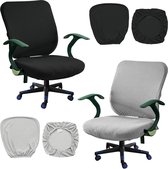 HOMURY Stoelhoes voor zitstoel, bureaustoelhoes, 4-delig, stretch, stoelbekleding, elastisch, wasbaar, computerbureaustoelovertrek, universeel, grijs en zwart