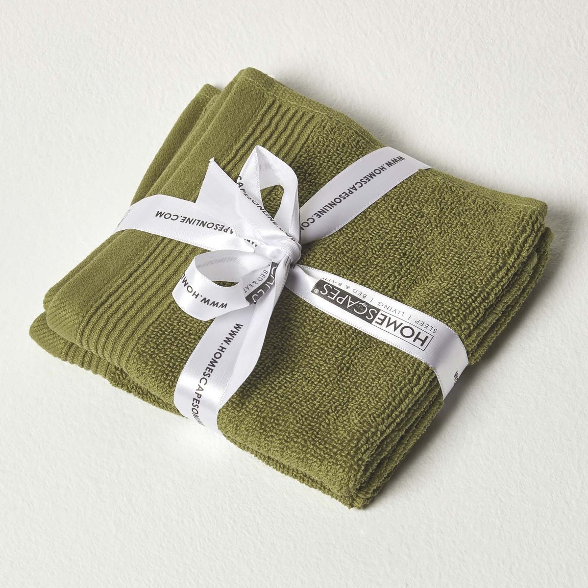 Homescapes Premium zeepdoekjes set van 2 olijfgroen 30x30cm, Egyptisch katoen 700g/m²