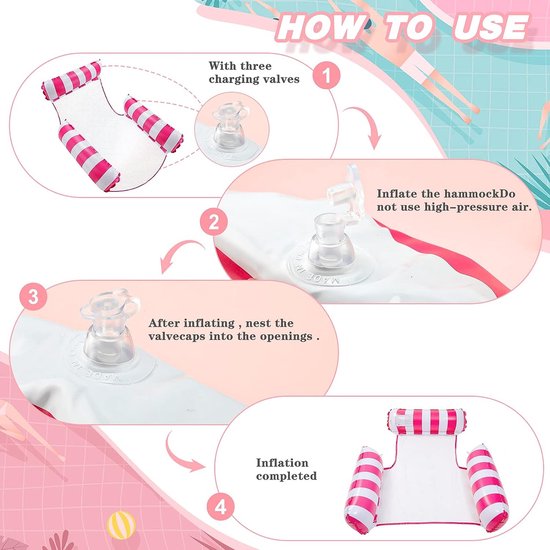Zwembad Float Water Hangmat, Zwembad drijvende stoel, 4 in 1 opblaasbare hangmat (zadel, loungestoel, hangmat, drijver), waterbank, zwemhangmat voor volwassenen kinderen met draagbare inflator