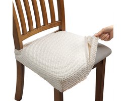 Fuloon Stretch Jacquard stoelhoezen voor de eetkamer, afneembare wasbare stoelzitting Protector Slipcover (Beige, 6)