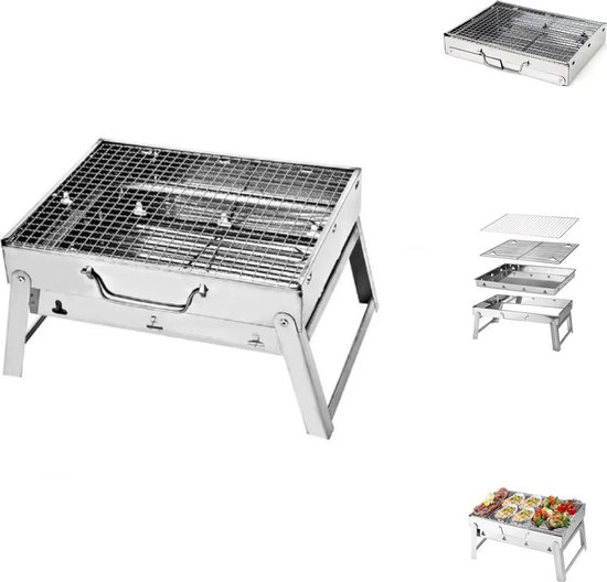 Toolbrothers Outdoor draagbare houtskoolbarbecue van roestvrij staal voor op de camping Montage zonder gereedschap 43 x 29 x 23 cm Zilver Smoker BBQ Pit Grill