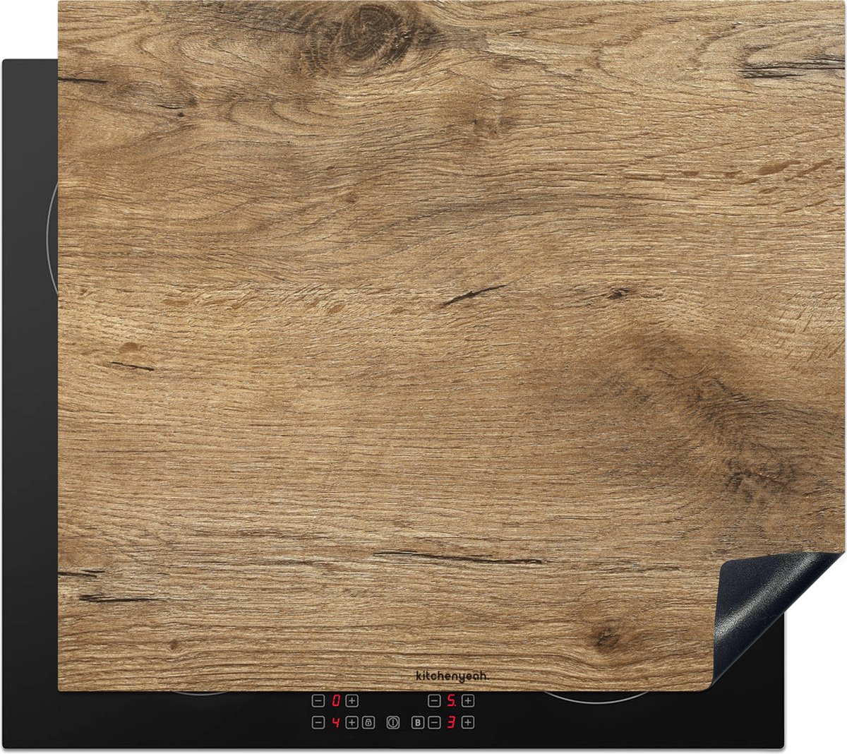 KitchenYeah® Inductie beschermer 59x52 cm - Bruin - Houtmotief - Afdekplaat voor kookplaat - Inductieplaat mat - Beschermingsmat - Beschermplaat - Keuken bescherm decoratie - Afdek kookplaten